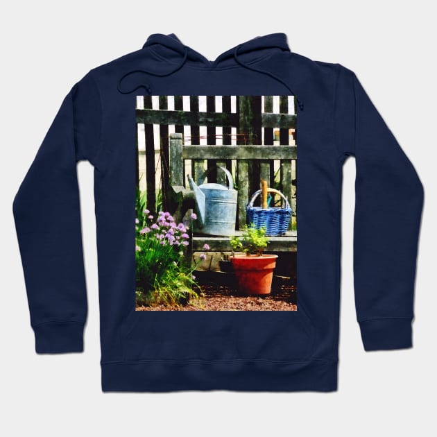 Watering Can and Blue Basket Hoodie by SusanSavad